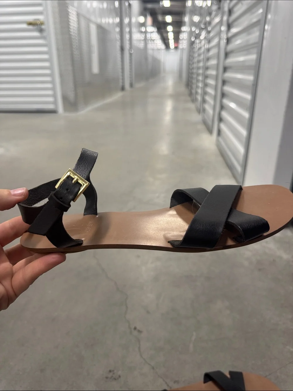 J. Crew Black Leather Criss-Cross Straps Ankle Buckle Open-Toe Sandals- Size 9